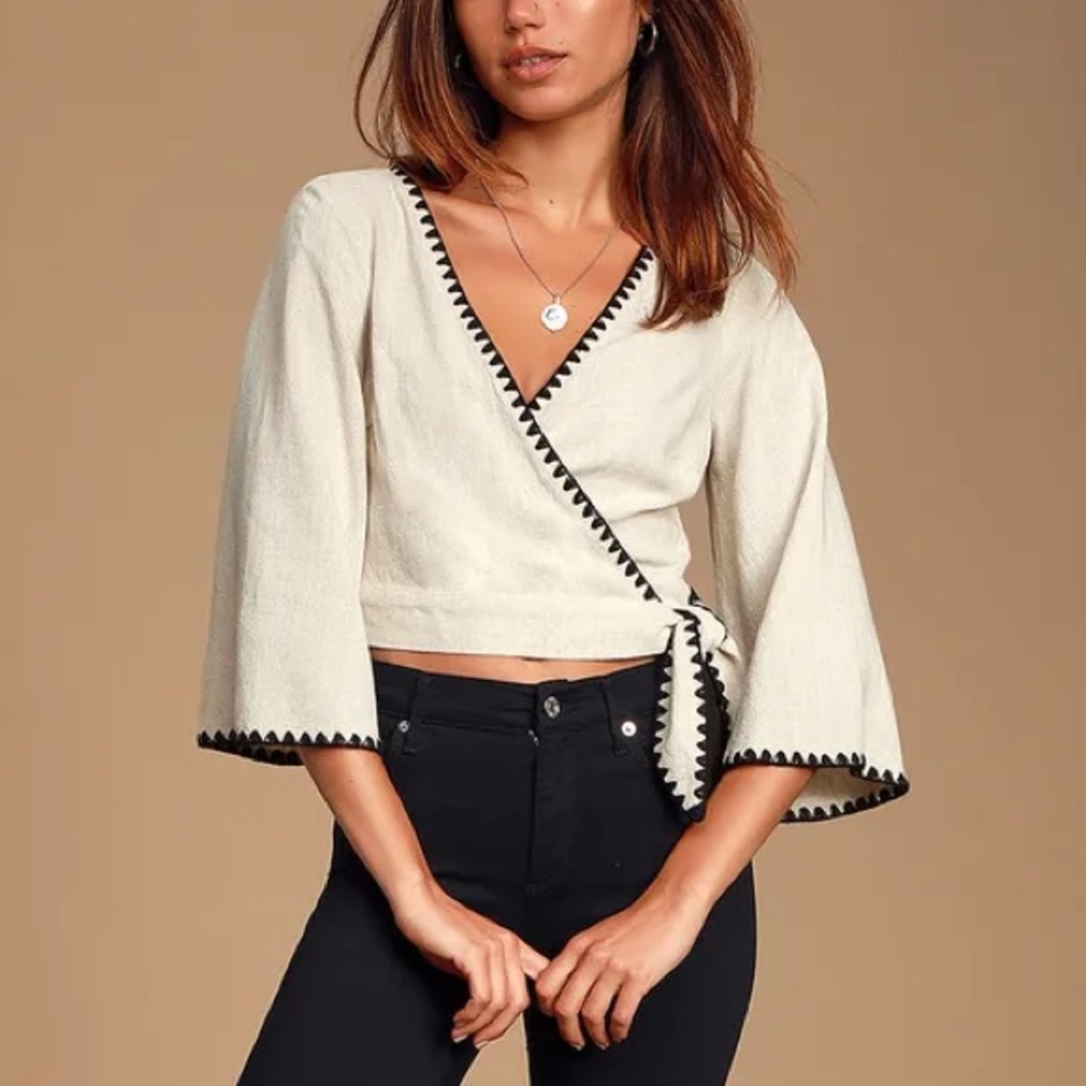 Allamanda Beige Cropped Wrap Top